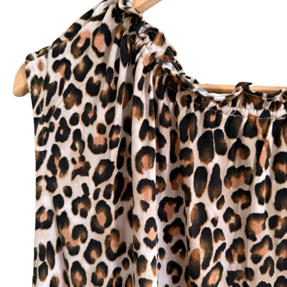 The Limited Women’s 3X Leopard Print Ruffle Neck Blouse Brown Beige Black - Picture 7 of 10